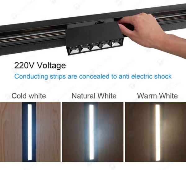 220V 35mm Magnetic Track Lighting System with Dimmable COB LED Spotlights 6063