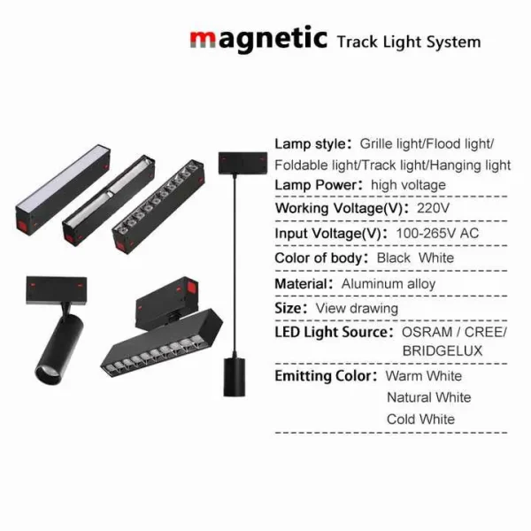 220V Magnetic Track System Lighting Black/White 6063 Aluminum 4ft/6ft