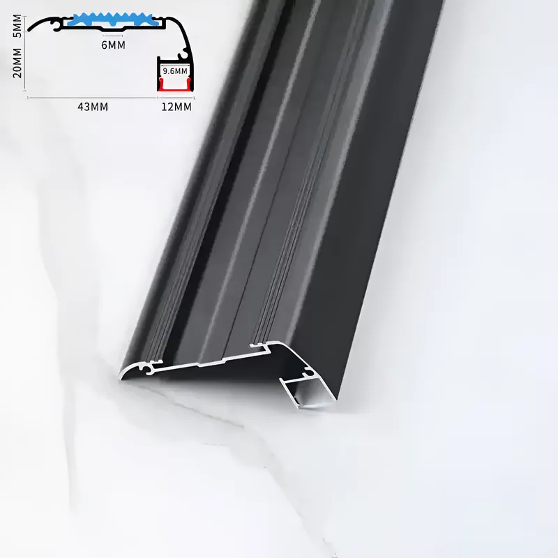 55x25mm Chrome Black Stair Nosing With LED Light ALU. 55x25mm Chrome Black Stair Nosing With LED Light ALU.