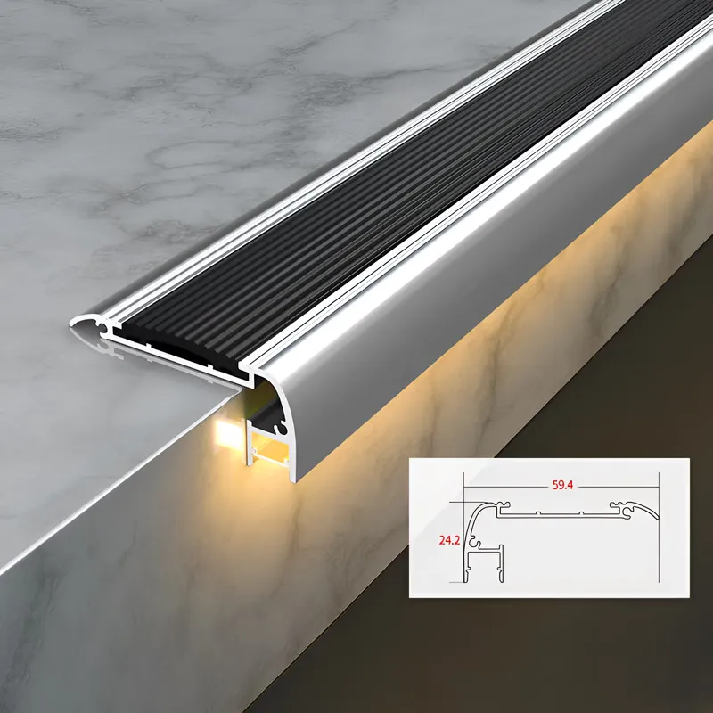59.4 x 24.2mm China Luminous Stair Nosing Black Rubber Strip 59.4 x 24.2mm China Luminous Stair Nosing Black Rubber Strip