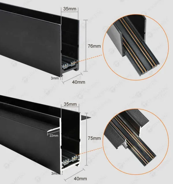 6063 Aluminum Lighting Track System 35mm Black/White 8W/16W LED