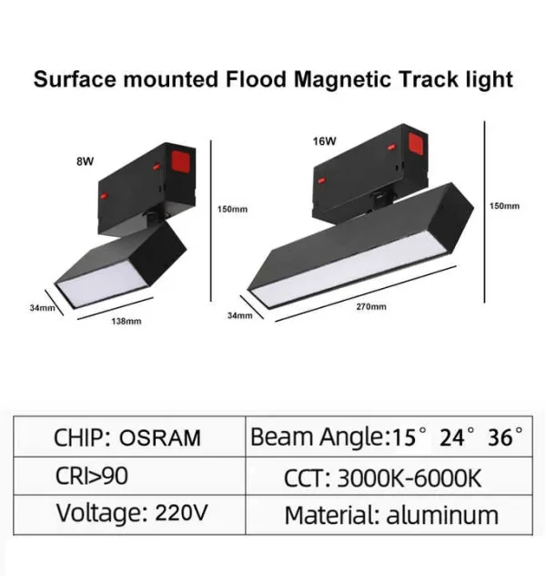 Adjustable 220V 35mm Magnetic Track Light System 8W/16W COB Black/White