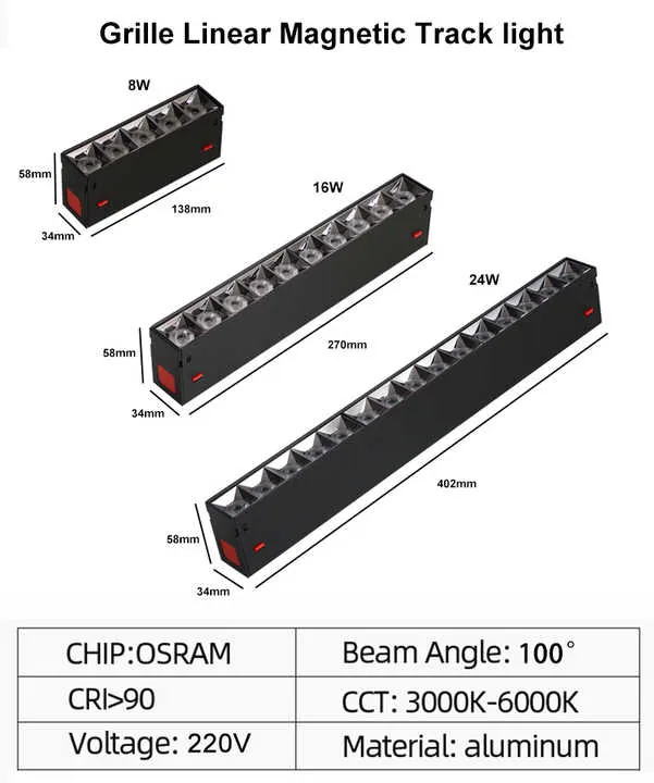 Black 6063 Aluminum LED Track Lighting System 35mm Magnetic Rail AC 220V
