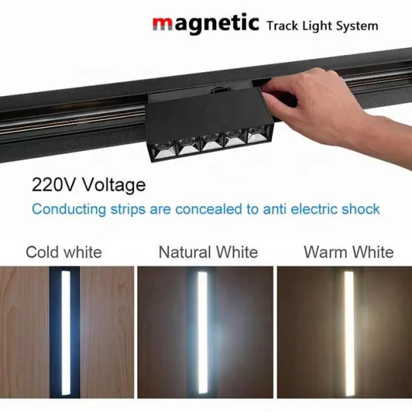 Brushed Nickel Magnetic Track Lighting Systems 6063 Aluminum 4ft 6ft