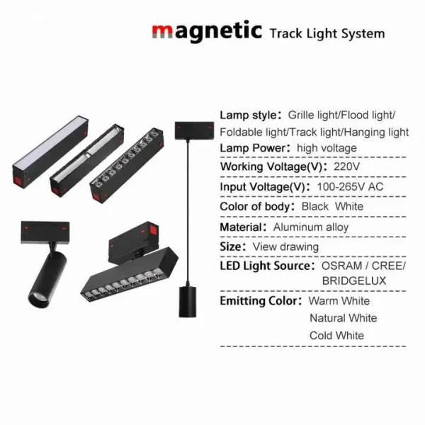 Brushed Nickel Magnetic Track Lighting Systems 6063 Aluminum 4ft 6ft