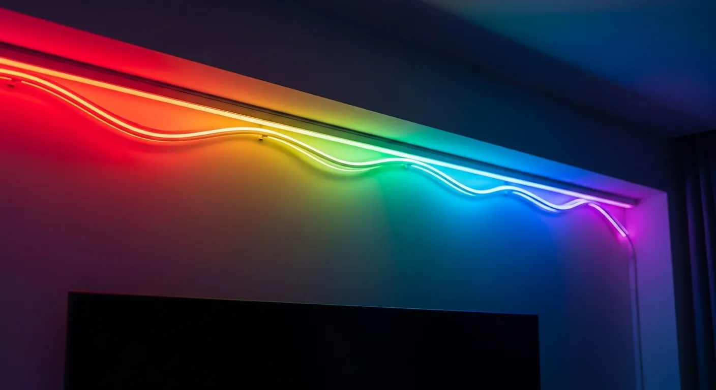 Striscia LED RGBIC che visualizza effetti multicolore dinamici e fluenti