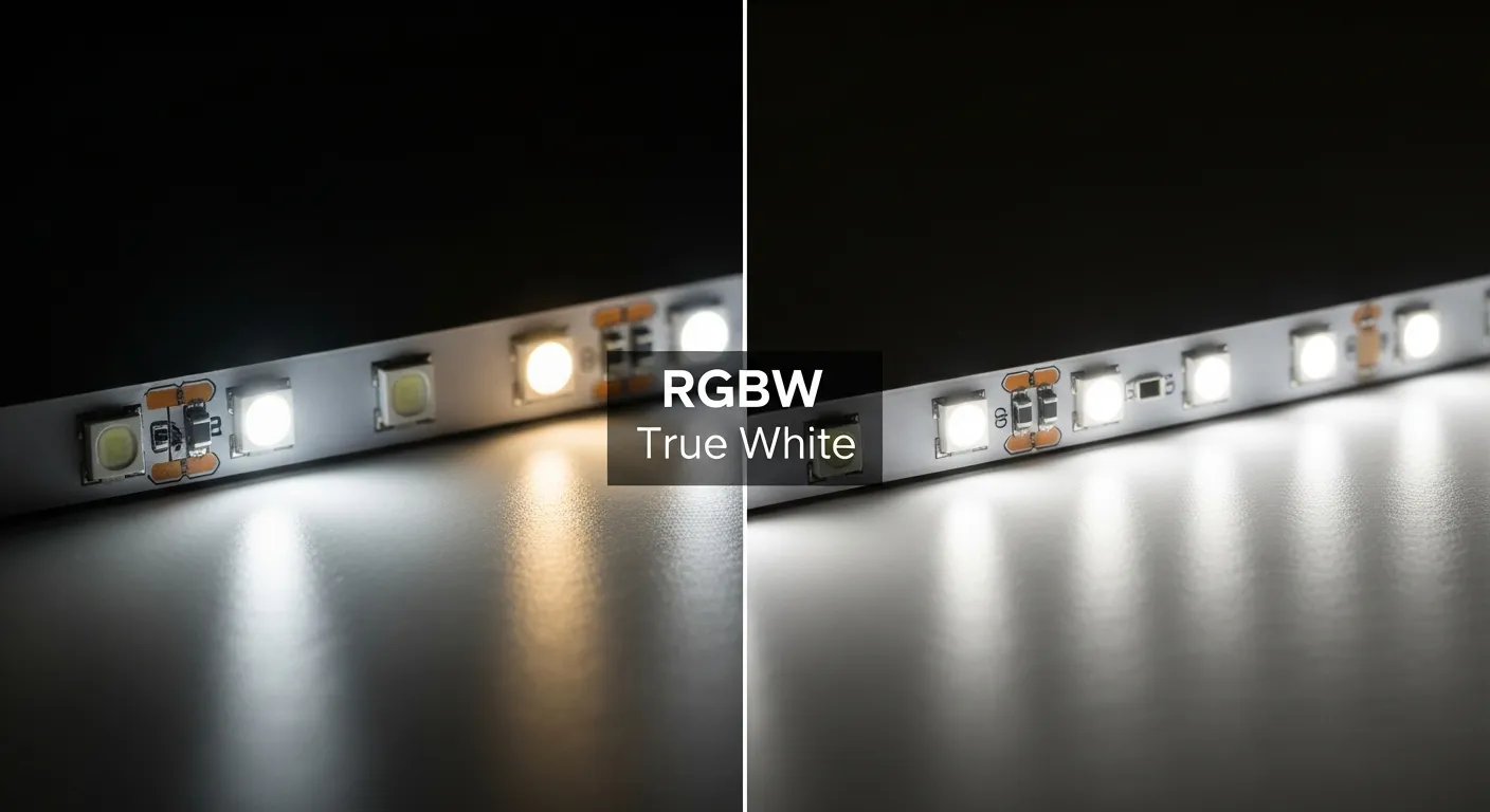 Striscia LED RGBW con LED bianco dedicato che produce una vera luce bianca.