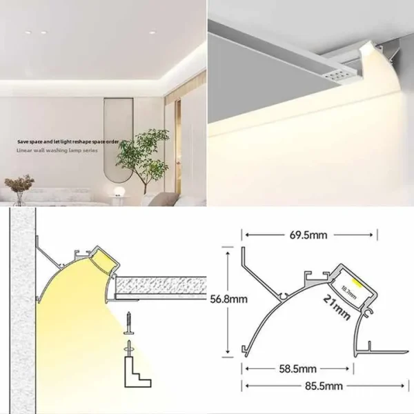 6063 Aluminum Plaster In LED Strip Profile for Recessed Lighting