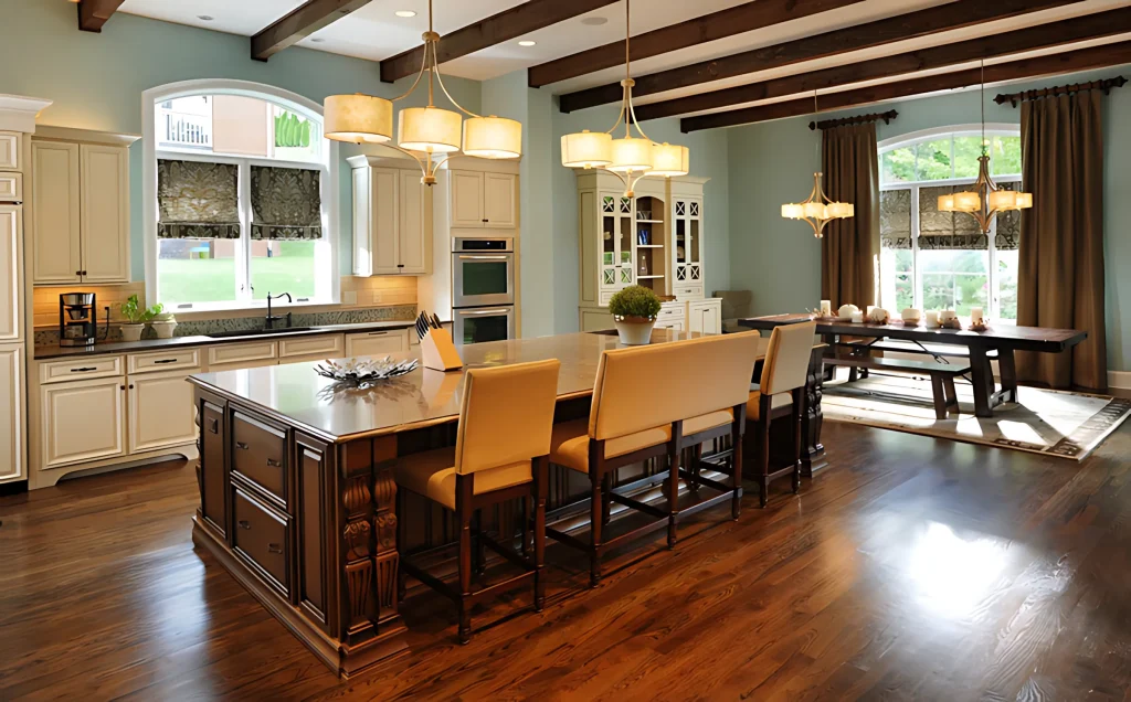 Kitchen-Island-with-Drum-Chandelier-Shade-Lighting.